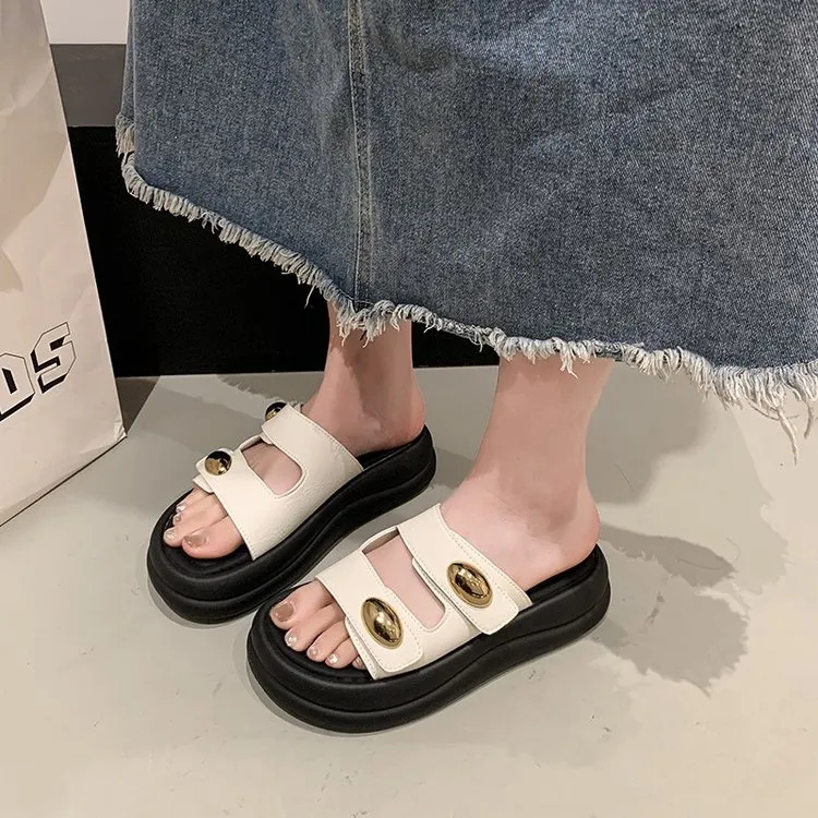 韩系厚底拖鞋女夏外穿透气2025新款配裙子一字拖鞋增高软底凉拖鞋