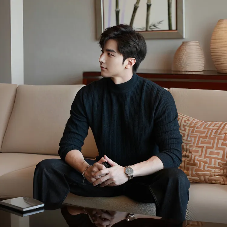 600G重磅秋冬12针半高领打底衫中领保暖修身抗起球菱形纹针织毛衣