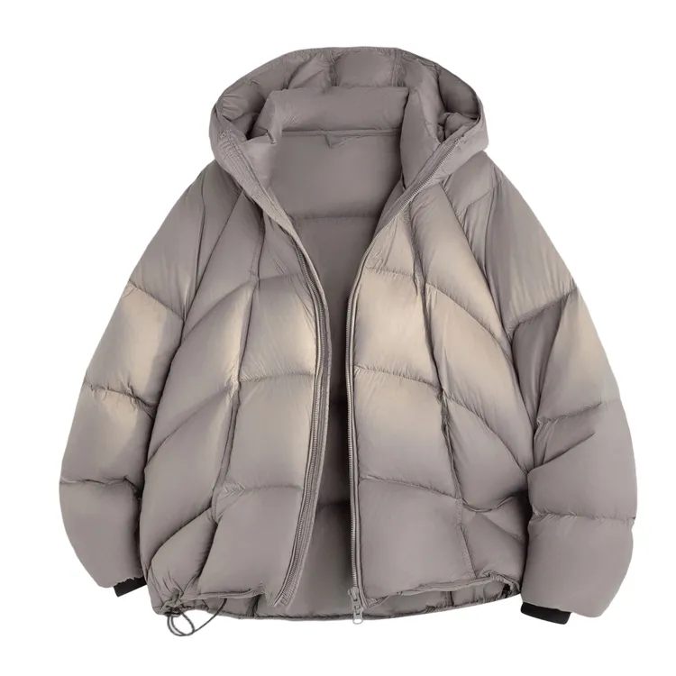 冬季加厚纯色连帽羽绒服韩版宽松保暖百搭90绒情侣泡芙白鸭绒外套