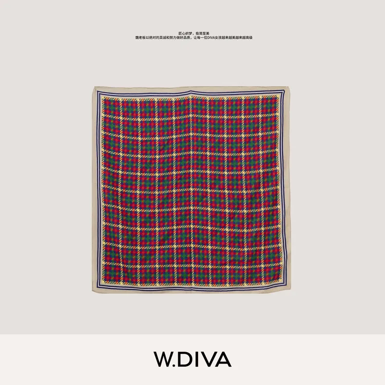 W.Diva【英伦札记】复古文艺格纹纯羊毛方巾围巾经典百搭54J193226