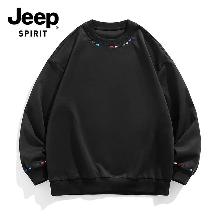 JEEPSPIRIT吉普彩色刺绣圆领套头卫衣男士秋季宽松休闲上衣打底衫