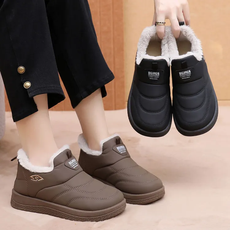 冬季新款加绒保暖棉鞋女休闲雪地靴防水防寒老北京妈妈鞋厚底平底