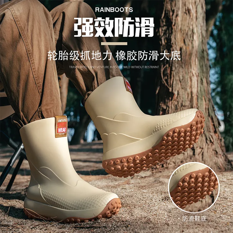 时尚中筒男士防水雨靴厨房工作防滑雨鞋轻便钓鱼赶海外卖保暖水鞋