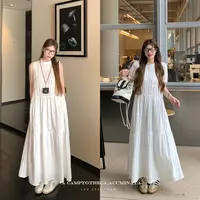 LUU桃喜儿/褶皱立领泡泡袖连衣裙女夏白色设计感长裙a字度假裙子