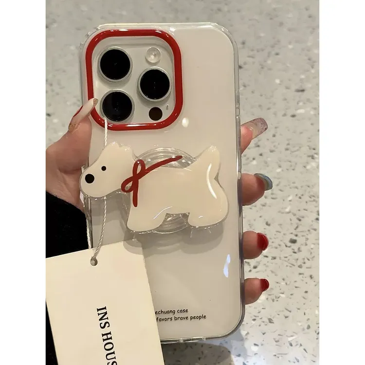 可爱红色蝴蝶结西高地支架适用苹果16手机壳iphone15promax新款14