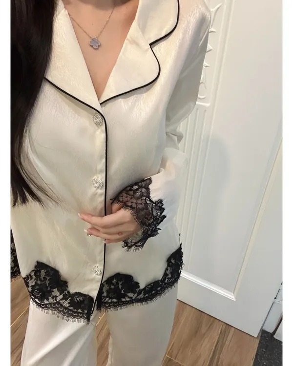 法式轻奢高级感甜美纯色蕾丝花边睡衣女夏季新款两件套家居服