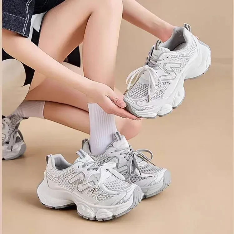 银色做旧厚底老爹鞋女2025新款秋韩版松糕内增高鞋网红复古运动鞋