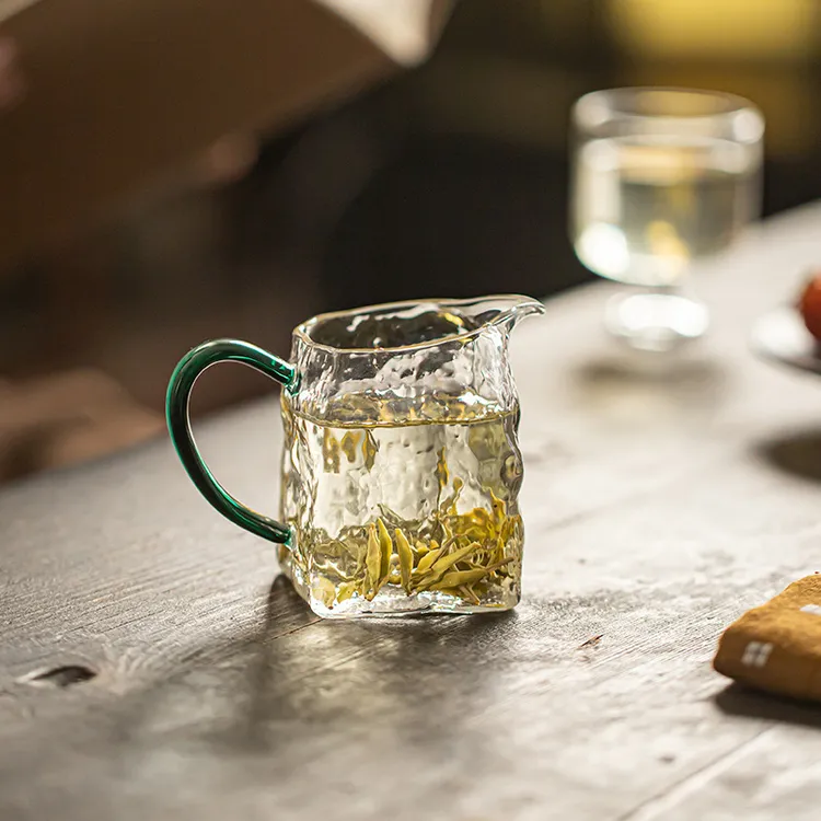 耐热锤纹玻璃公道杯加厚高硼硅玻璃分茶器功夫茶具配件茶海带把手