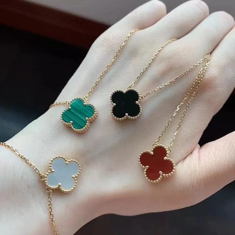 不锈钢亚克力吊坠 热销高级感双面幸运四叶草气质时尚项链侧边槽