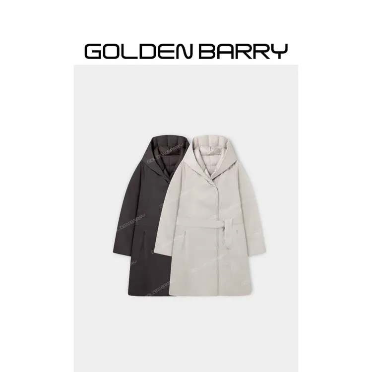 GOLDENBARRY|132061极简长款连帽鹅绒服(带腰带)