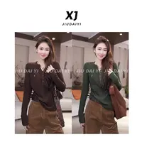 玖黛衣【亨利衫】新款时尚百搭休闲刺绣长袖T恤 TXJ44215