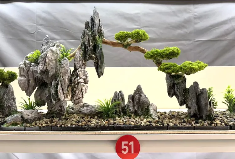 鱼缸景观,一体骨架,青龙石精工制作,仿真水䓍。