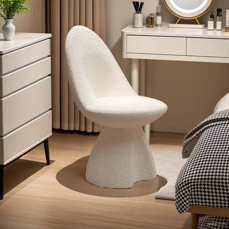 奶油风化妆凳轻奢高级感卧室梳妆台化妆桌旋转凳子设计感美甲椅子