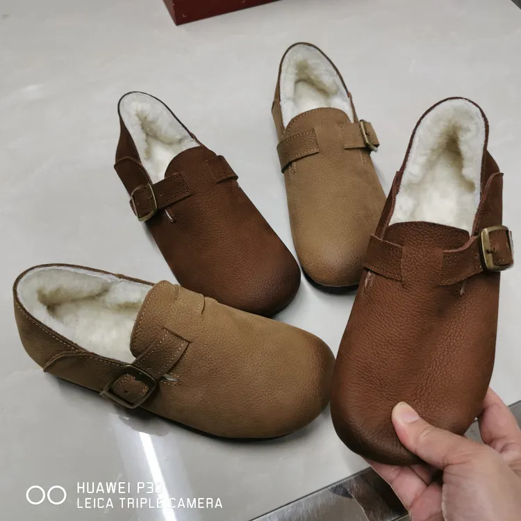 冬季保暖雪地纯羊毛真皮博肯鞋女厚软底懒人鞋时尚早八出门福音鞋