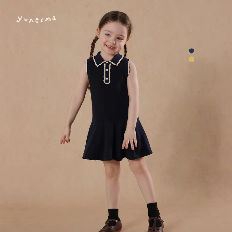 允儿妈女童2025夏季新款针织polo连衣裙宝宝薄款背心裙儿童公主裙