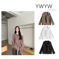 【YWYW25F/W】纯色束腰披肩配饰+保暖长袖慵懒绒衫上衣6082