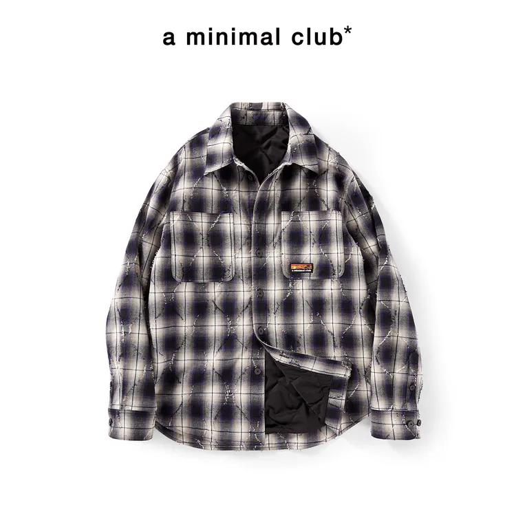 a minimal club美式高街100%棉格纹布棉服毛边菱格绗缝棉AM5APJ02