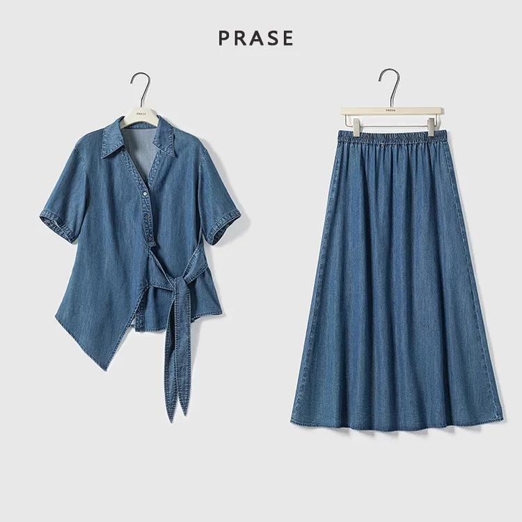 PRASE·噜【港岛暮色】微胖轻奢设计款夏女天丝棉牛仔套装PR505B68/7