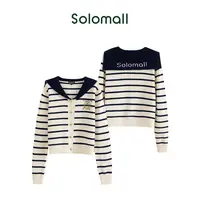 Solomall秋季新品撞色条纹时尚海军开衫毛针织衫女上衣