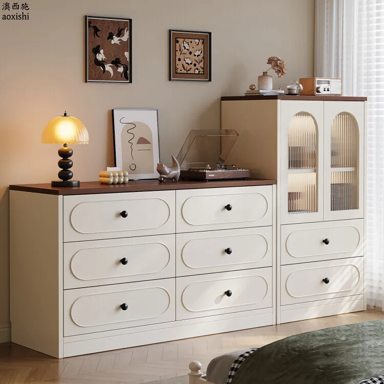 澳西施实木斗柜餐边柜一体靠墙储物柜卧室床尾柜客厅茶水柜收纳柜