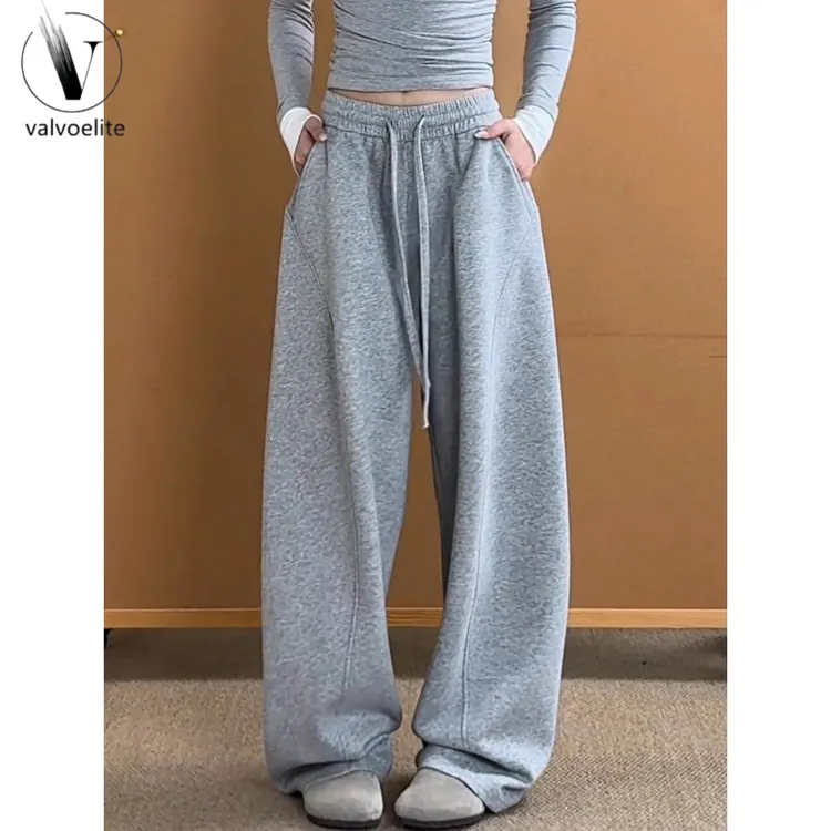 花灰色美式弯刀卫裤男女秋季垂感直筒运动裤子慵懒风宽松bf阔腿裤