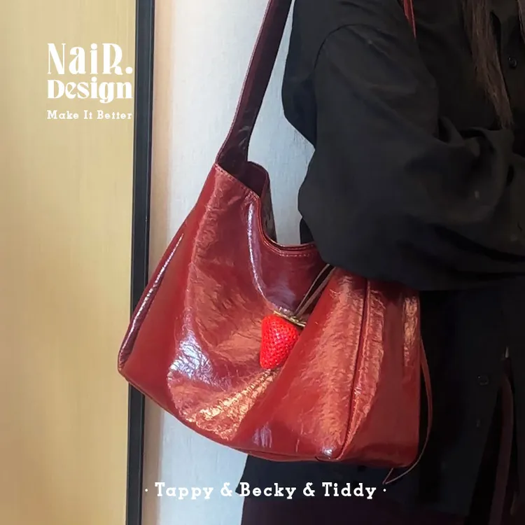 古莉奈尔复古红托特包新年新款小众高级感单肩斜跨大容量通勤包