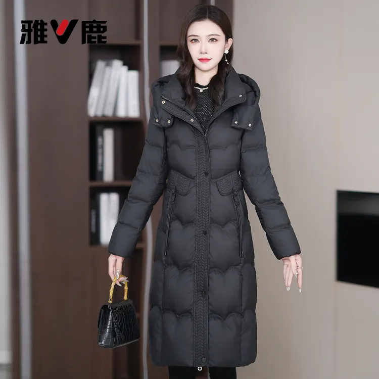 【雅鹿】新国标90白鸭绒新款时尚气质休闲减龄长款保暖女士羽绒服