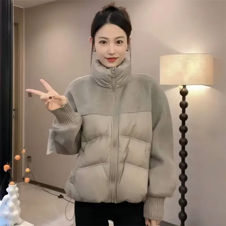 时髦洋气保暖显瘦立领拼接棉服外套女2025年早春新款短款百搭上衣