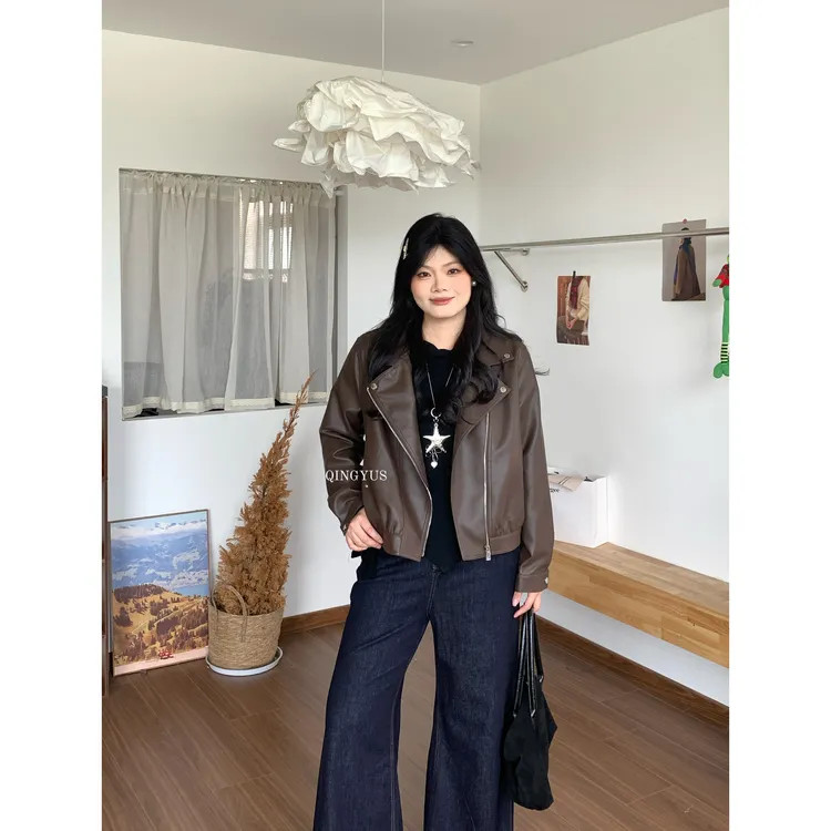 《青青专属》运补-6- 甜酷显瘦宽松正肩翻领彩色皮衣外套 1943