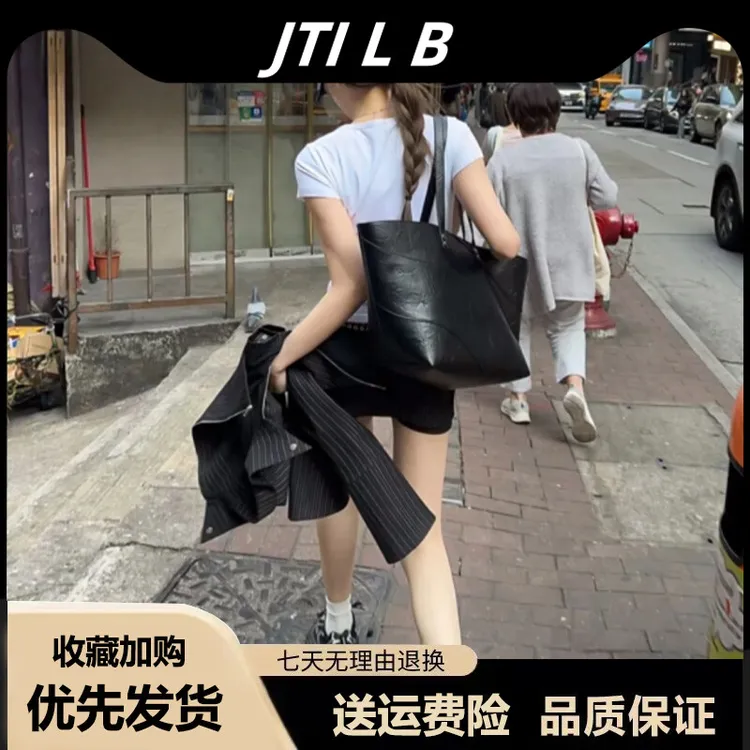 2025新款黑色皮质包包高级感大容量托特包女时尚单肩包手拎通勤包