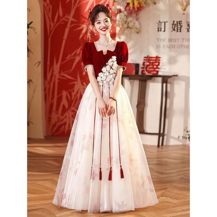 大码敬酒服女法式高级感订婚礼服裙2025新款胖mm新娘结婚出阁宴夏