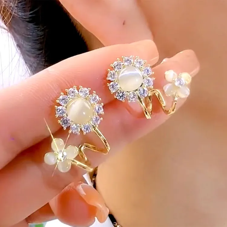 铜合金锆石耳饰 轻奢时尚高级感花朵耳环个性洋气爆款新款耳钉几