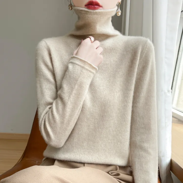 100纯羊毛堆堆领针织气质修身美丽诺衫秋冬纯色高领毛