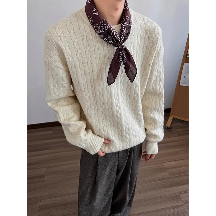 纯色毛衣男秋冬季新款潮牌简约风宽松休闲上衣美式高街潮流针织衫