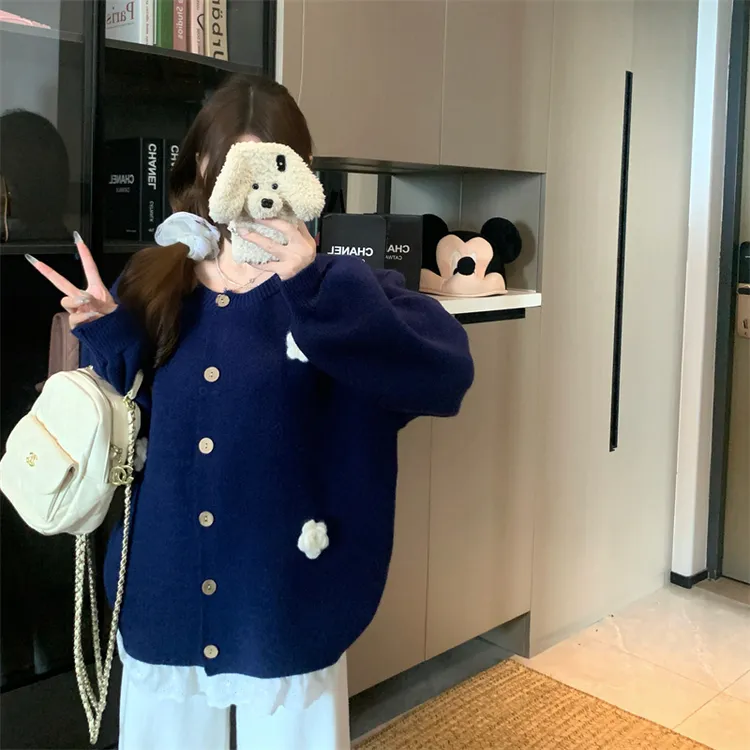 【特价】【最后一百件】大码女装秋冬胖mm蕾丝拼接立体花朵针织外套