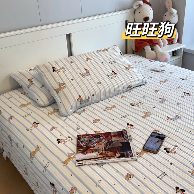 A类双面纯棉床盖 200*220±5CM可机洗双面纯棉绗缝夹棉床单防滑垫