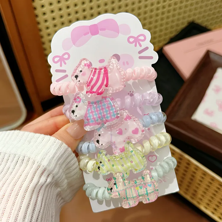 甜美粉嫩小狗发圈ins可爱电话线少女心马尾头发皮筋森系百搭发绳