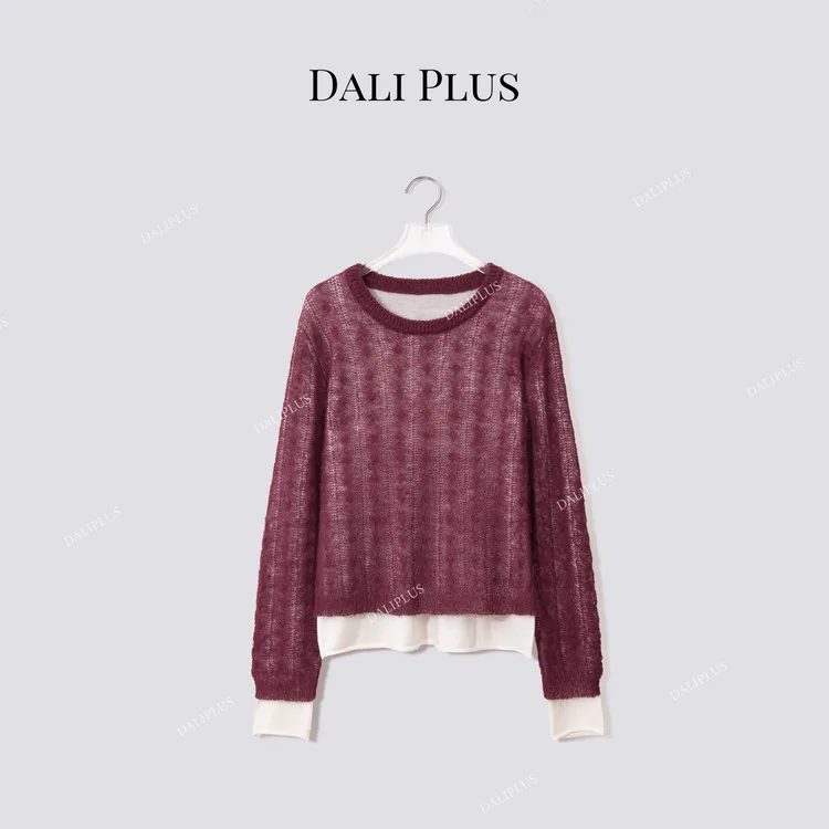DALI PLUS“乌梅紫假两件毛衣”绵羊毛马海毛混纺针织-D5CH5451