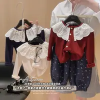 女童针织衫长袖宝宝秋新款女韩版纯色针织外套娃娃领宝宝开衫女童