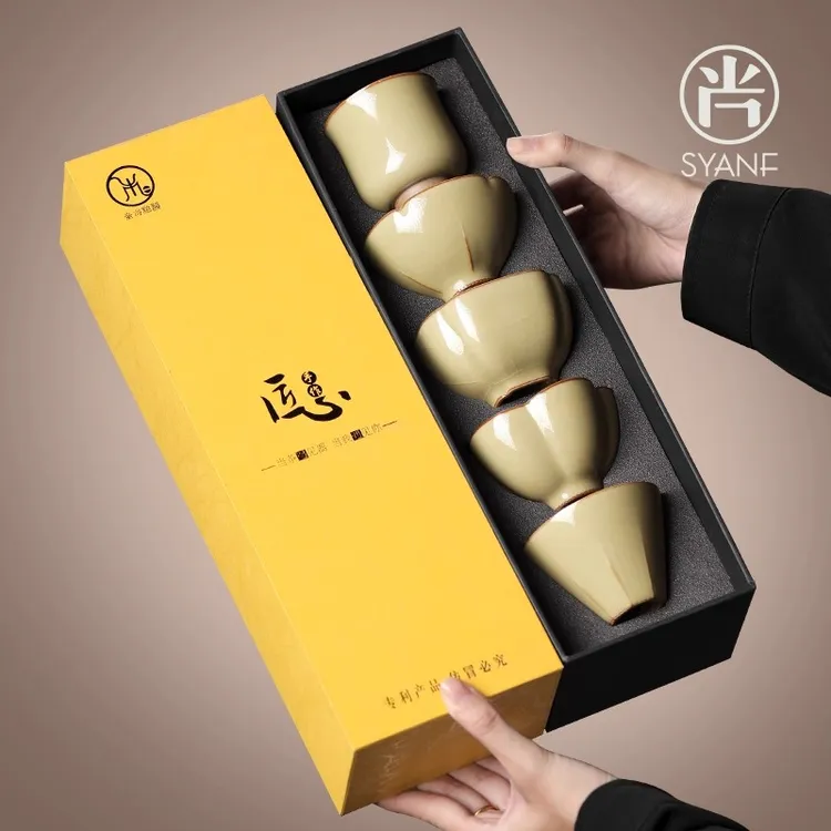 陶瓷茶杯主人杯五大名窑茶具套装大师级高档送礼乔迁退休纪念品