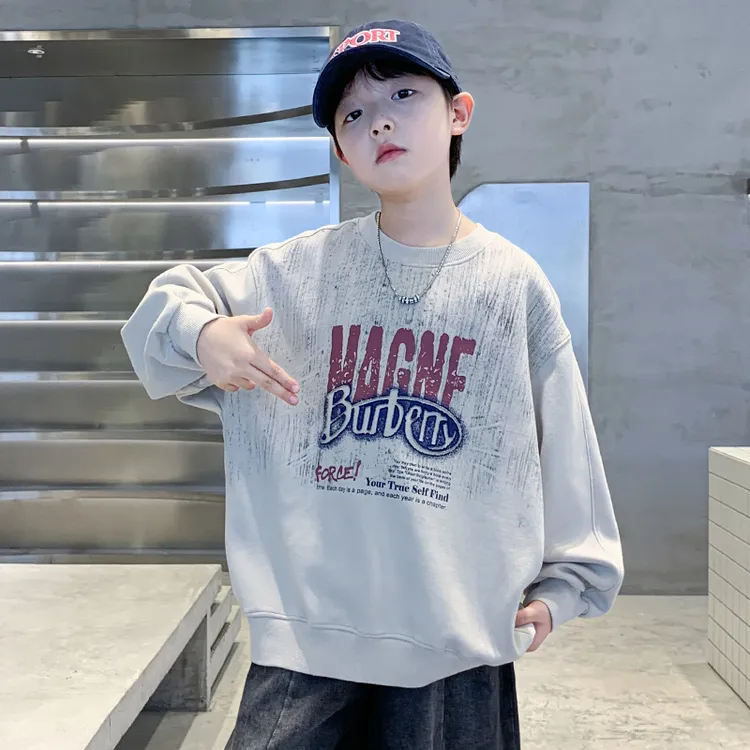 男童2025新款字母印花卫衣中大童春秋款潮酷时尚卫衣儿童童装