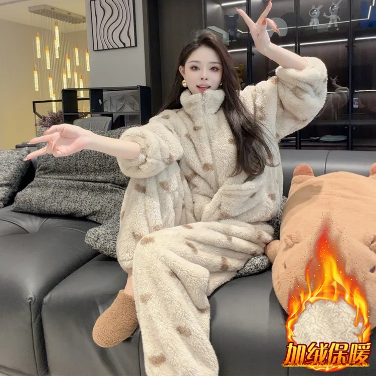 加绒加厚慵懒风休闲套装女2025年冬季新款韩版宽松毛衣毛裤两件套