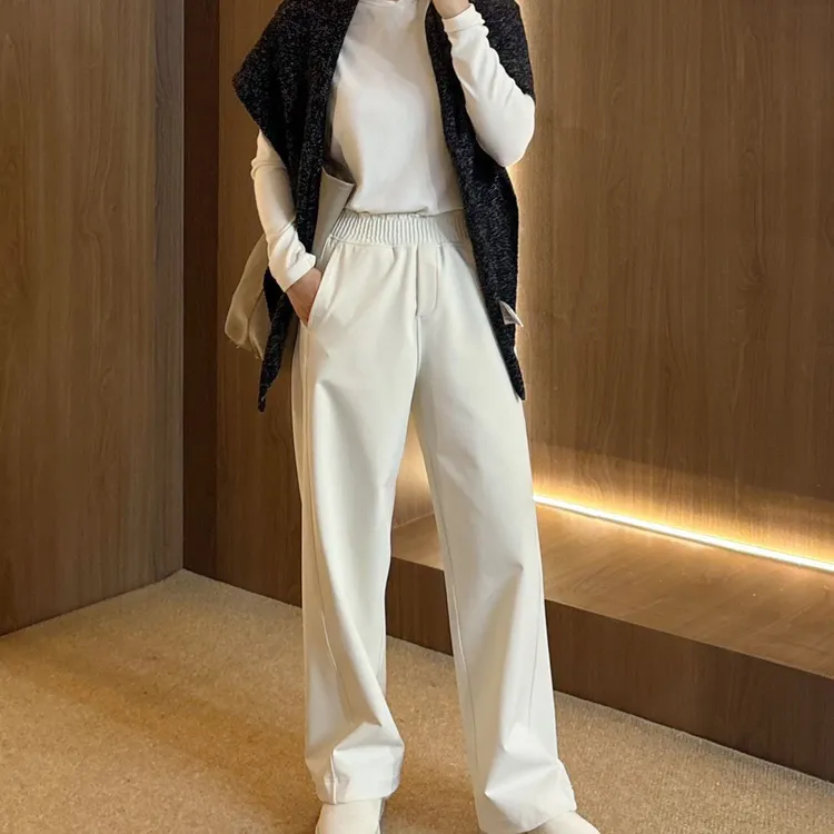 Lu家户外防风防水加绒休闲裤女冬花边松紧腰Swift面料加厚直筒裤