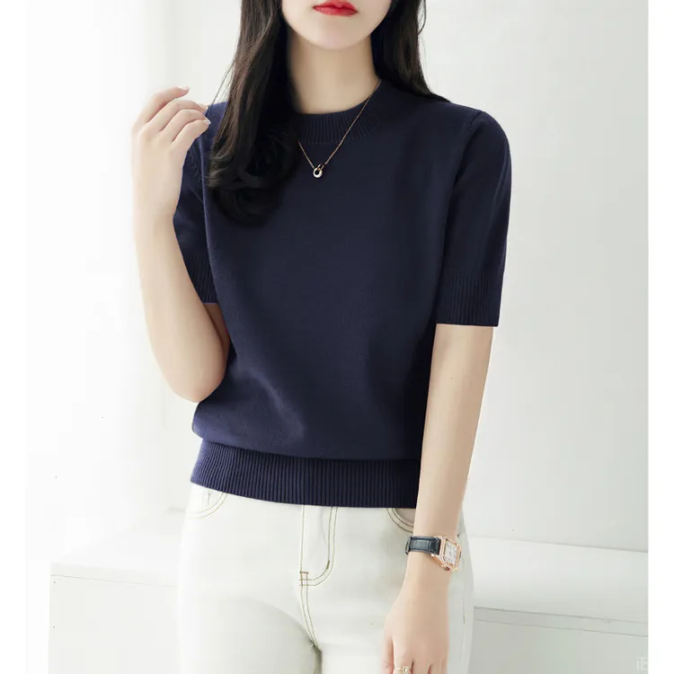 早秋新款圆领打底衫百搭针织衫女装时尚宽松显瘦内搭气质打底上衣