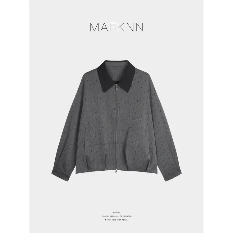 MAFKNN/玛肯时尚休闲简约纯色百搭翻领拉链外套MK12981
