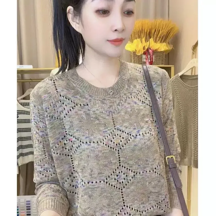 【幻彩星空】圆领长袖套头衫气质百搭宽松显瘦针织上衣