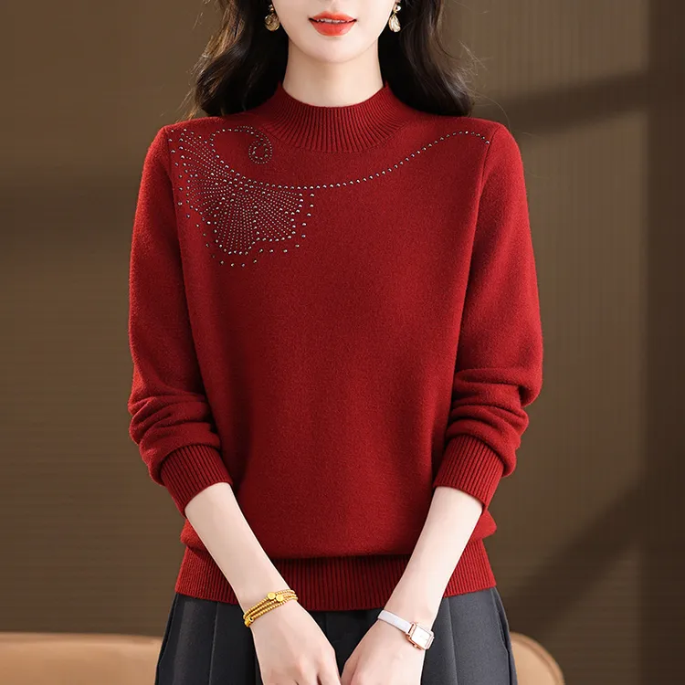 本命年衣服红色毛衣女秋冬2026新款妈妈装半高领羊毛针织打底衫厚
