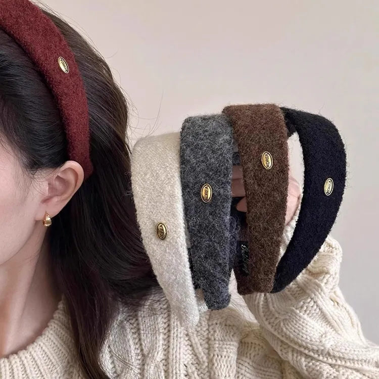 秋冬毛呢金标宽边发箍法式外出百搭发卡高颅顶头箍发饰