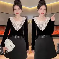 2025秋季新款法式拼接时尚气质长袖T恤衫女宽松显瘦设计感上衣潮