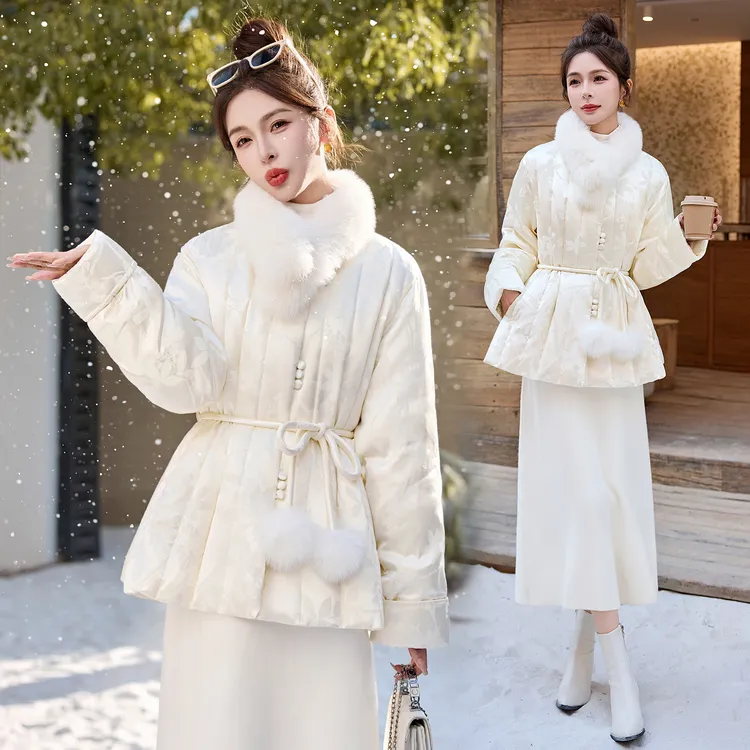 新中式国风提花羽绒服女2025冬季新款轻奢高级感收腰显瘦加厚外套
